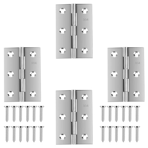 Stainless Steel 3 Inch Folding Hinges for Furniture Door Window Case Lid and Wooden Box Chest Pack of 4