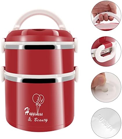 Beowanzk Thermal Lunch Box with Insulated Lunch Bag for Adults Kids Men Ladies Girl,Portable Leakproof Stainless Steel Metal Lunchbox Thermos Hot Food Flask Warmer Container for Work School (Red)