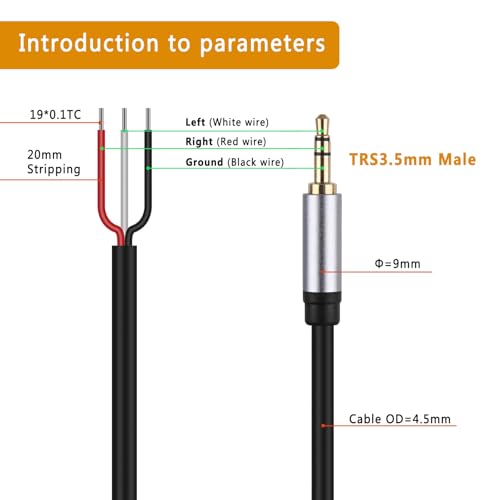 Cable con conectores macho 3.5mm para reparación de audio miniatura 3