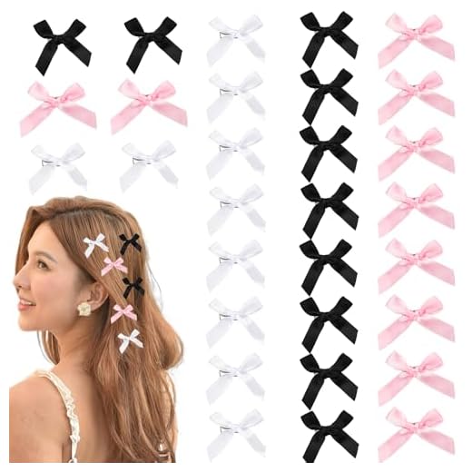 Mini grampos de cabelo para mulheres rosa branco preto grampos de cabelo pequenos acessórios de cabelo feminino 30 peças laço de fita de cetim para grampos de cabelo grampos de cabelo