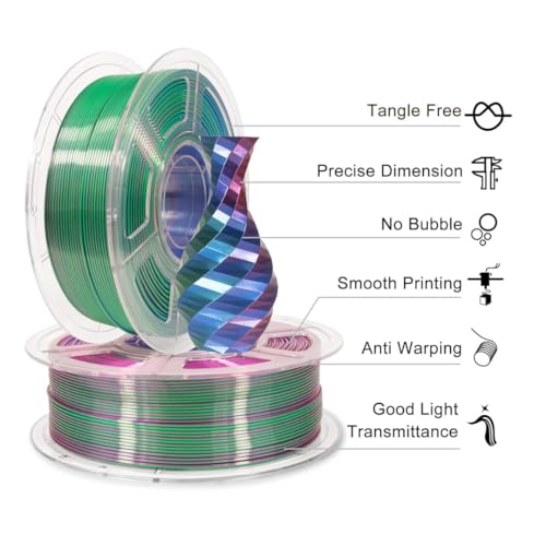Image of FiLAMONT PLA Silk Filament 1.75mm, 3D Printer Filament, Shiny Silk 1.75 PLA Filament, 1kg(2.2Lbs) /Spool (Tri Blue Green Purple)