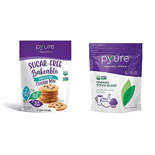 Organic Chocolate Chip Cookie Mix by Pyure | Sugar-Free, Keto, Low Carb | Bakeables & Pyure Organic Stevia Sweetener Blend, 2:1 Sugar Substitute, Granular All-Purpose, 1 Pound (16 Ounce)