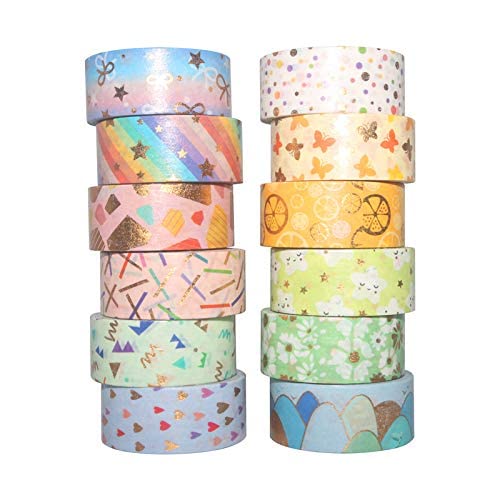 Arlent Washi-Klebeband-Set, 15 mm, florales Design, VSCO-Folie, Abdeckband, dekorativ, für Kunst, Heimwerker, Tagebuch, Zubehör, Planer, Scrapbooking, Karte/Geschenkverpackung, 12 Rollen