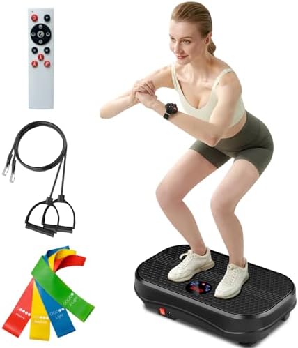 FitinOne Vibrationsplatten-Trainingsgerät für Lymphdrainage-Massagegerät, 150 kg Kapazität, Ganzkörper-Trainingsgerät mit Schlaufenbändern für Damen und Herren, Fitness-Plattform f