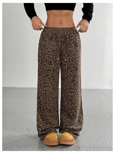 MakeMeChic Women's Cheetah Print Pants Leopard Straight Wide Leg Trousers Pants3