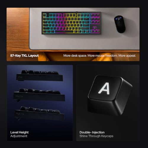 Image of AZOTH Onyx Black RGB Gaming Keyboard, 87 Keys Compact Membrane Design, Type C Wired with Braided Cable, Double Injection Keycaps, 26-Key Anti-Ghosting, USB for PC Laptop Desktop - Black