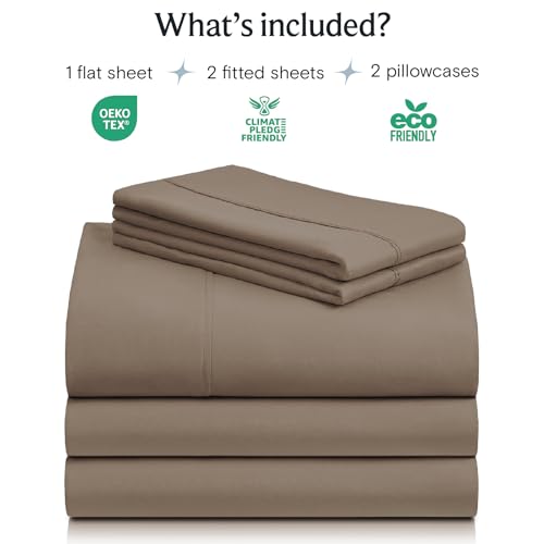 Image of LuxClub 5 PC Split King Sheet Set, Breathable Luxury Bed Sheets, Deep Pockets 18 inch Eco Friendly Wrinkle Free Cooling Sheets Machine Washable Hotel Bedding Silky Soft - Dark Khaki Split King