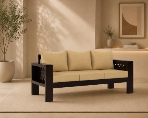 Image of NATRAJ ART & CRAFT Sheesham Wood 3 Seater Sofa Set for Living Room | Wooden Sofa Set for Living Room Furniture (3 Seater, Walnut Finish)