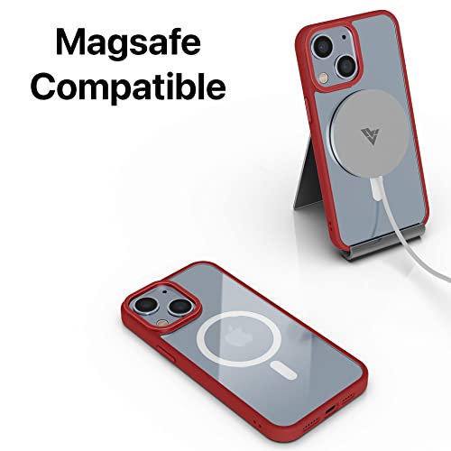 Image of Vaku Luxos Clear Armor MagPro for iPhone 14 Plus Cover Case, Shockproof, Scratch Resistant, Slim, Thin, Military-Grade Metal Ring Camera Protection, Compatible with MagSafe Back Cover - Red
