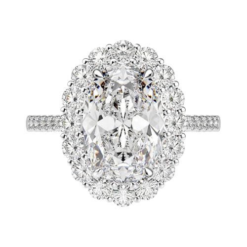4.5 Carat Oval Moissanite Rings for Women Engagement Rings Promise Ring Halo Rings 925 Sterling Silver Rings Lab Grown 4-Prong Diamond Rings for Mom Chiristmas Size 6-9