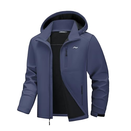 WULFUL Men's Softshell Jacket Waterproof Lightweight Insulated Windbreaker Fleece Lined Rain Shell Jacket for Hiking Travel