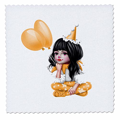 25x25 inch Quilt Square - Cute Dark Haired Clown Girl with Balloons in Yellow Cute Illustrations