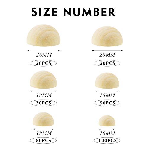300 Pieces Natural Half Wooden Balls Split Wood Balls Half Craft Ball Unfinished Wood Balls Wood Mini Hemisphere Balls For Diy Projects Kids Arts, 6 Sizes #TOP3