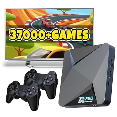 Kinhank Super Console X2 Pro Retro Gaming Console Pre-installed 37000+ Classic Games,Compatible with 50+ emulators,Android TV 9.0&Emuelec 4.6 Game System, 4K UHD Output,2 Wireless Controllers