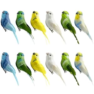 LWINGFLYER 12pcs Artificial Birds Clip on Realistic Parrots Parrotlet 5Inch Foam Feather Birds Ornaments for Tree Decoration Crafts Christmas Spring Wreaths Decor Floral Arrangements