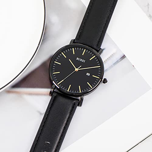 Image of BUREI Men's Fashion Minimalist Wrist Watch Analog Date with Leather Strap