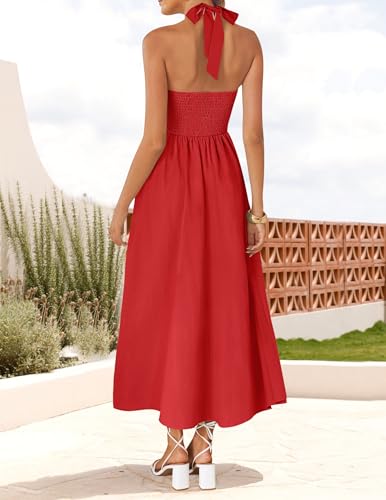 Image of ZESICA Women's Summer Sleeveless Halter Midi Dress 2026 Off Shoulder High Waist Flowy Formal Wedding Guest Long Dresses