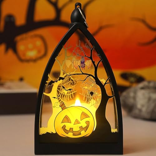Lampe d'Halloween – Lanterne LED effrayante | Centre de table squelette de citrouille vintage | Décorations d'Halloween pour la maison, le bureau intérieur et extérieur, la cheminée, la bibliothèque