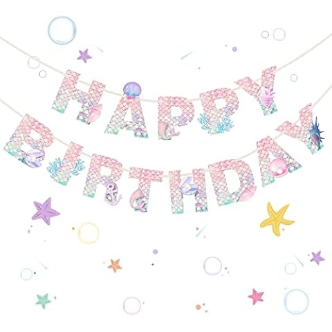 Mermaid Happy Birthday Banner for Parties Cover