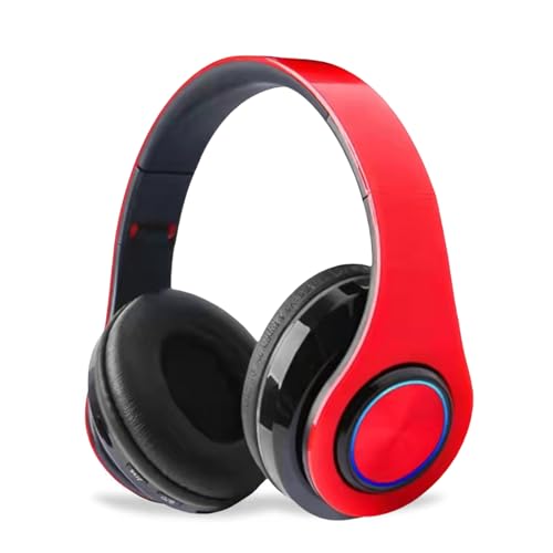 ZZOSRDR Casque Bluetooth supra-auriculaire, pliable, léger, sans fil, avec micro intégré, FM, SD/TF pour classe en ligne, bureau, PC, téléphone (rouge)