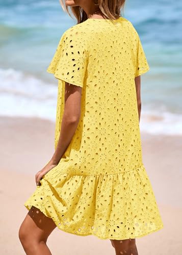 Image of KIRUNDO Eyelet Dresses for Women Button Down Mini Babydoll