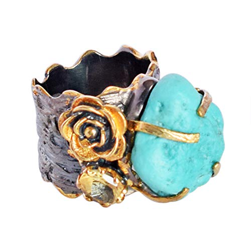 Bague plastron en citrine turquoise plaqué or : l'excellence de la haute bijouterie