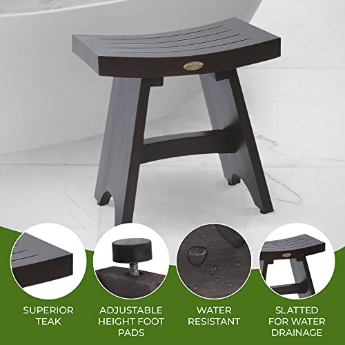 Decoteak Serenity Shower Stool Natural Teak Wood Shower Bench With Curved Seat, Wooden Shower Seat Spa Stool In Woodland Brown Finish - 18 Inches Long #TOP5