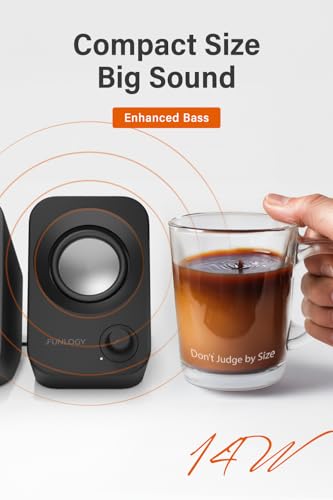 Image of FUNLOGY Speaker - 14W Stereo PC Speakers, USB Powered, Compact Size with 30 Tilt Design, Volume Dial Control, for Desktop, Laptop, Monitor, Gaming Consoles, Black
