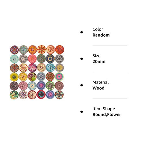 Mahaohao 100Pcs Mixed Random Flower Painting Round 2 Holes Wood Wooden Buttons For Sewing Crafting 20Mm #TOP6
