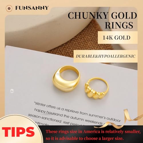 Rings for Women Non Tarnish - Stackable Rings Set Trendy 14K Gold Plated Chunky Thumb Knuckle Cubic Zirconia Stack Ring Size 6-10 for Women Dainty Gold Jewelry Gift