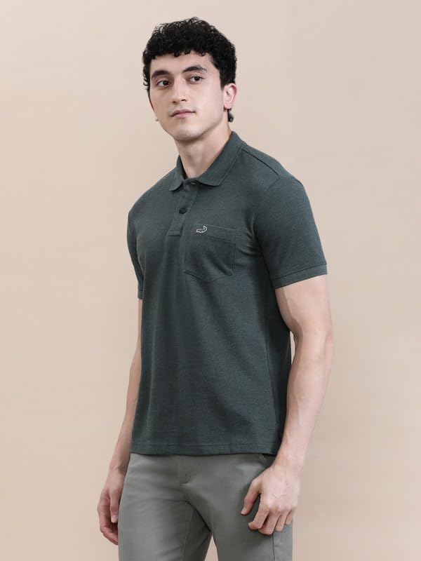 Image of CROCODILE Men's Solid Casual Wear T-Shirt | Polo Neck | Half Sleeves | Pull On | Regular