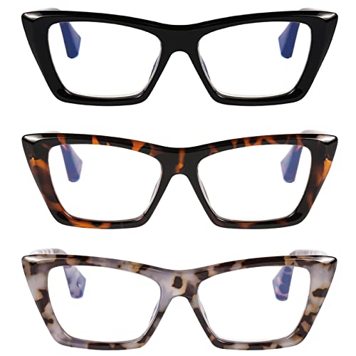 Doovic 3 Pack Fashion Reading Glasses For Women Trendy Cat Eye Blue Light Blocking Computer Readers 2.75 Strength #TOP26