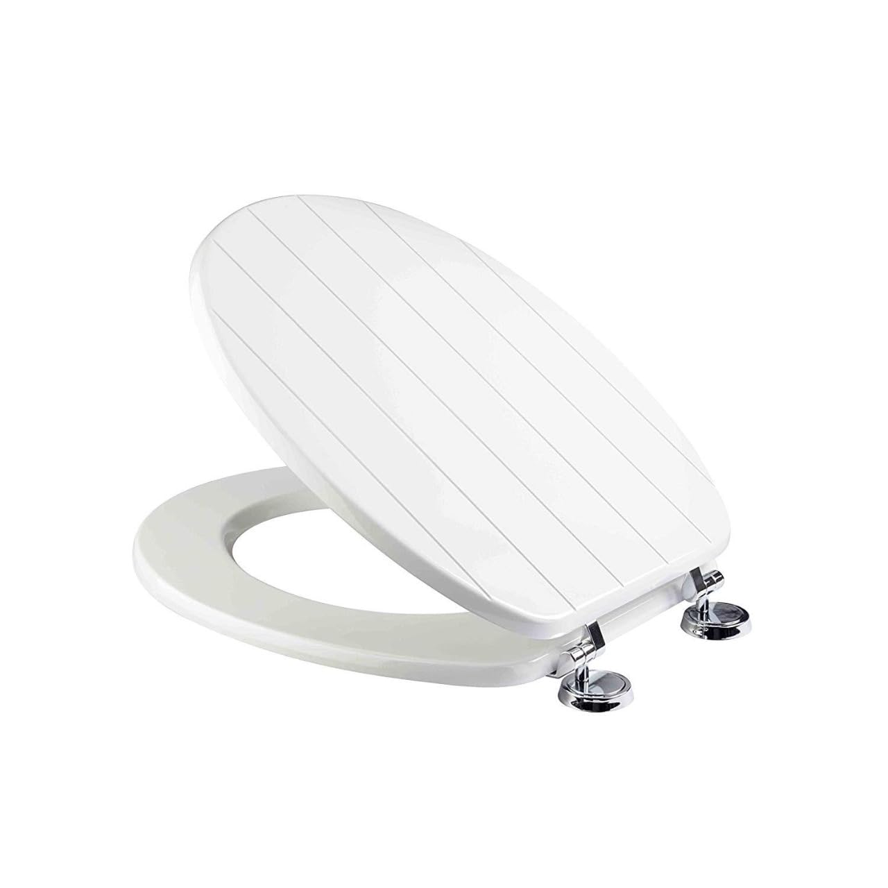 White Wooden Toilet Seat Tongue & Groove Stainless Steel Hinges Fitting Included