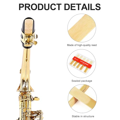 Image of 10 Pack Professional Alto Saxophone Reeds with Plastic Box, Strength 1.5 Alto Sax Reeds, Laser Engraved Marking & Thinner Reed Tip for Easy of Play, Traditional Reeds for Saxophone Alto