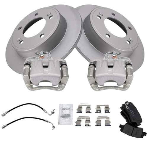 Image of TRQ Rear Brake Pad and Rotor Set Ceramic G Coated Rotors Calipers Compatible with 2014-2016 Kia Soul