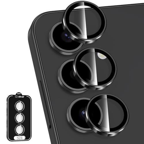 Avocase for Samsung Galaxy S24 Camera Lens Protector Individual Metal Ring Tempered Glass Lens Cover [Strong Adsorption] Scratch Resistant Ultra-Thin HD Clear Lens Cover 1 Set-Black Ring