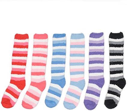 6 Pairs Long Striped Assorted Thick Fuzzy Socks