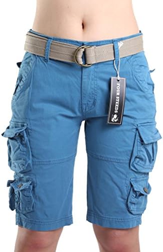 FOURSTEEDS Women's Cotton Multi-PocketsTwill Bermuda Loose Casual Cargo Shorts With Belt Khaki US 6 : Buy Online At Best Price In KSA - Souq Is Now