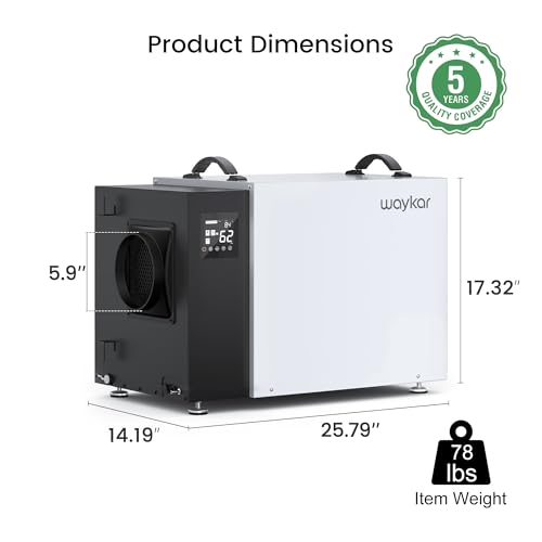 Waykar 216 Pint Crawl Space Dehumidifier with Pump & Drain Hose for Basements, Commercial & Water Damage Spaces up to 8000 Sq. Ft., Compact, Strong Dehumidification, 5-Year Quality Coverage by Waykar - Used condition - Image 8