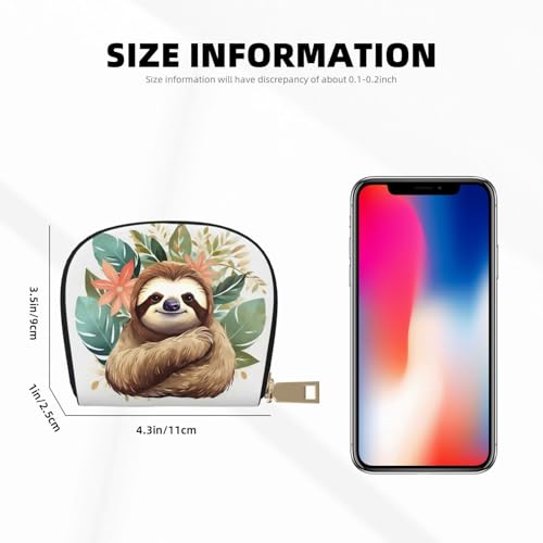 Cute Sloth Leaves Credit Card Holder Wallet, Leather Zipper Card Wallet For Women Ladies Rfid Blocking Card Case Small Coin Purse Accordion Wallet Gift2
