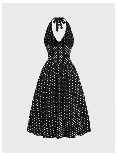 Milumia Women's Polka Dots Halter Long Dress Backless A Line Flared Vintage Party Club Dresses2
