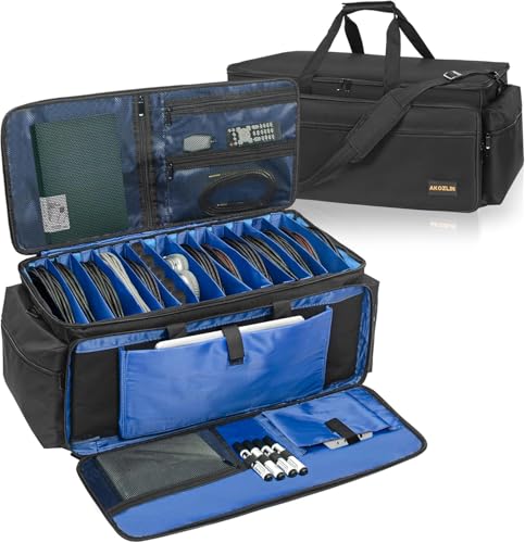 AKOZLIN Borsa organizer cavi per DJ con divisori rimovibili e borse inferiori per cavi per musicisti, borsa da viaggio per laptop da 15,6