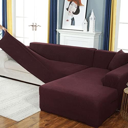 SHAFAJNC Solid Color Anti-Slip Anti Scratch Couch Cover,1 2 3 4 Seater Stretch Elastic Sofa Slipcover Spandex Sectional L Shape Sofa Cover Pets Kids Children Dog Cat-F-Sofa