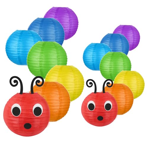 LYART 14 Pcs Hungry Caterpillar Paper Lanterns Decoration for School Classroom Birthday Party and Caterpillar Theme Party Ceiling Hanging Decor, with Eyes Mouth Feelers Glue Point (14Pcs Rainbow) by LYART - Used condition - US$9.68