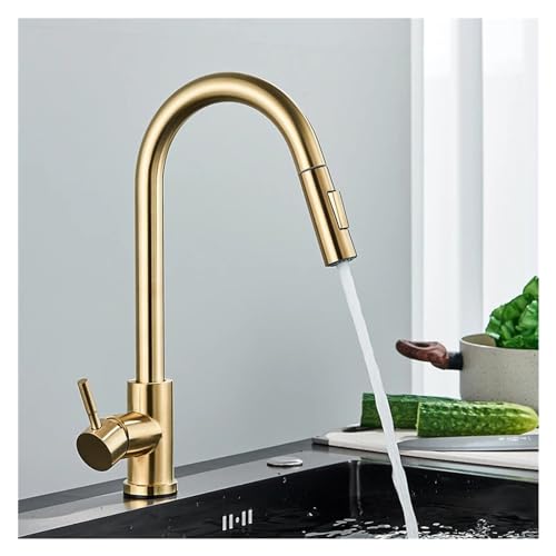 Robinet de cuisine en or brossé extractible mitigeur evier pivotant 360
