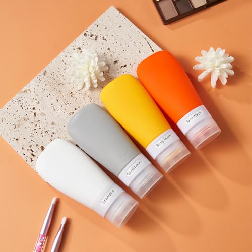 Image of INSFIT Travel Bottles for Toiletries, TSA Approved 3oz Travel Size Containers, BPA Free Leak Proof Squeezable Silicone Tubes for Shampoo Conditioner Lotion Body Wash with Labels