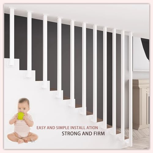 Rambarde d'escalier en bois et fer forgé blanche avec angle carré de 105 cm - 6