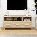 Dans cette armoire multimédia moderne, vous pouvez ranger vos appareils et supports multimédias de manière ordonnée dans les tiroirs et les compartiments fournis.