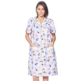 Casual Nights Womens Snap Front House Dress Short Sleeve Woven Housecoat Duster Lounger Robe, Floral Purple, Large