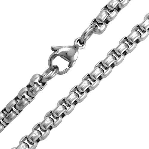 Image of De-Ultimate Metal Stainless Steel Classic Fashionable Silver Plated 4mm Width 56 cm Long Thick Imitation Smooth Necklace Chain For Men's & Women's
